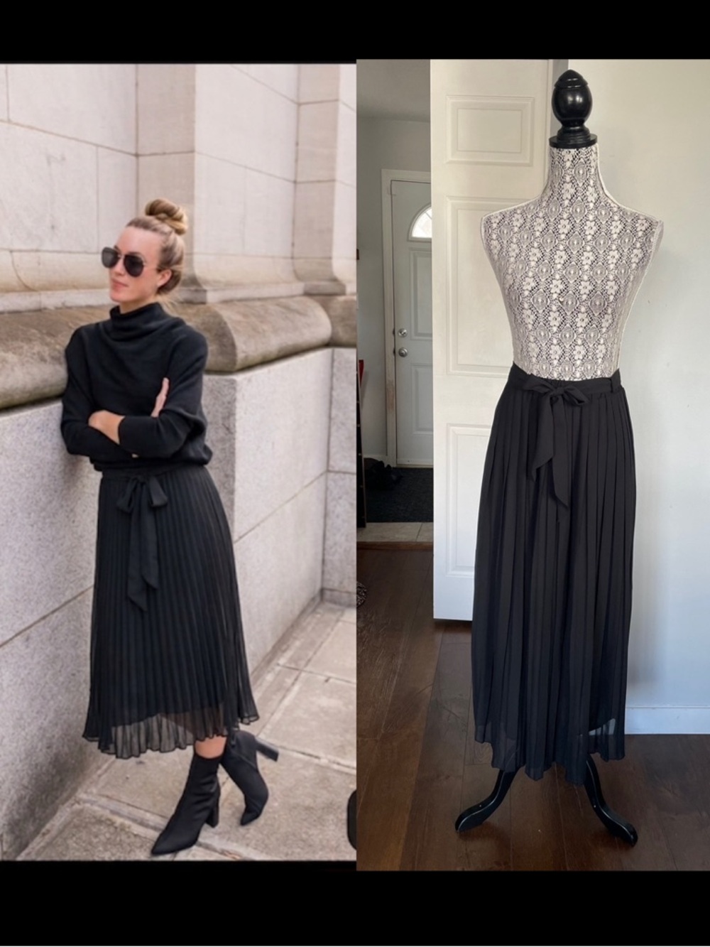 Joie Pleated Belted Chiffon Midi Skirt. Black. Medium.